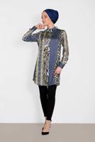 Tesettür giyim LACİVERT ALVİNA KARIŞIK DESENLİ TUNİK 4491
