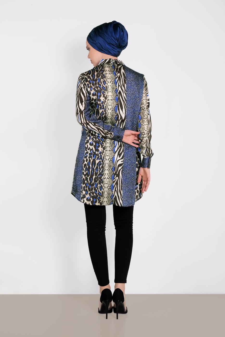 Tesettür giyim LACİVERT ALVİNA KARIŞIK DESENLİ TUNİK 4491
