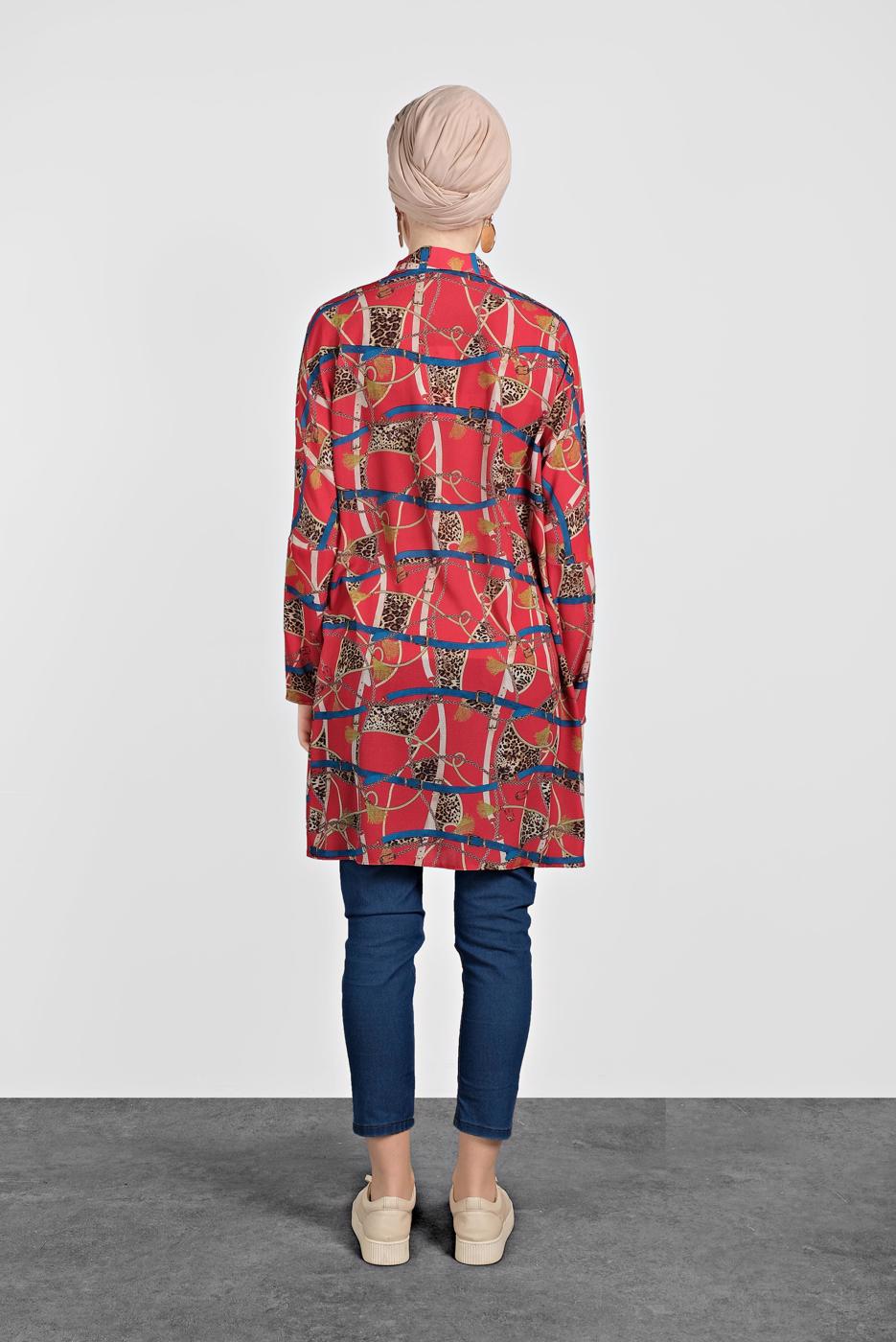 Tesettür giyim KIRMIZI ALVİNA LEOPAR DESENLİ TUNİK 4492