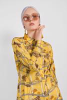 Tesettür giyim SARI ALVİNA LEOPAR DESENLİ TUNİK 4492