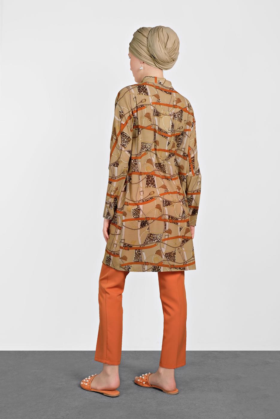 Tesettür giyim KAHVE ALVİNA LEOPAR DESENLİ TUNİK 4492