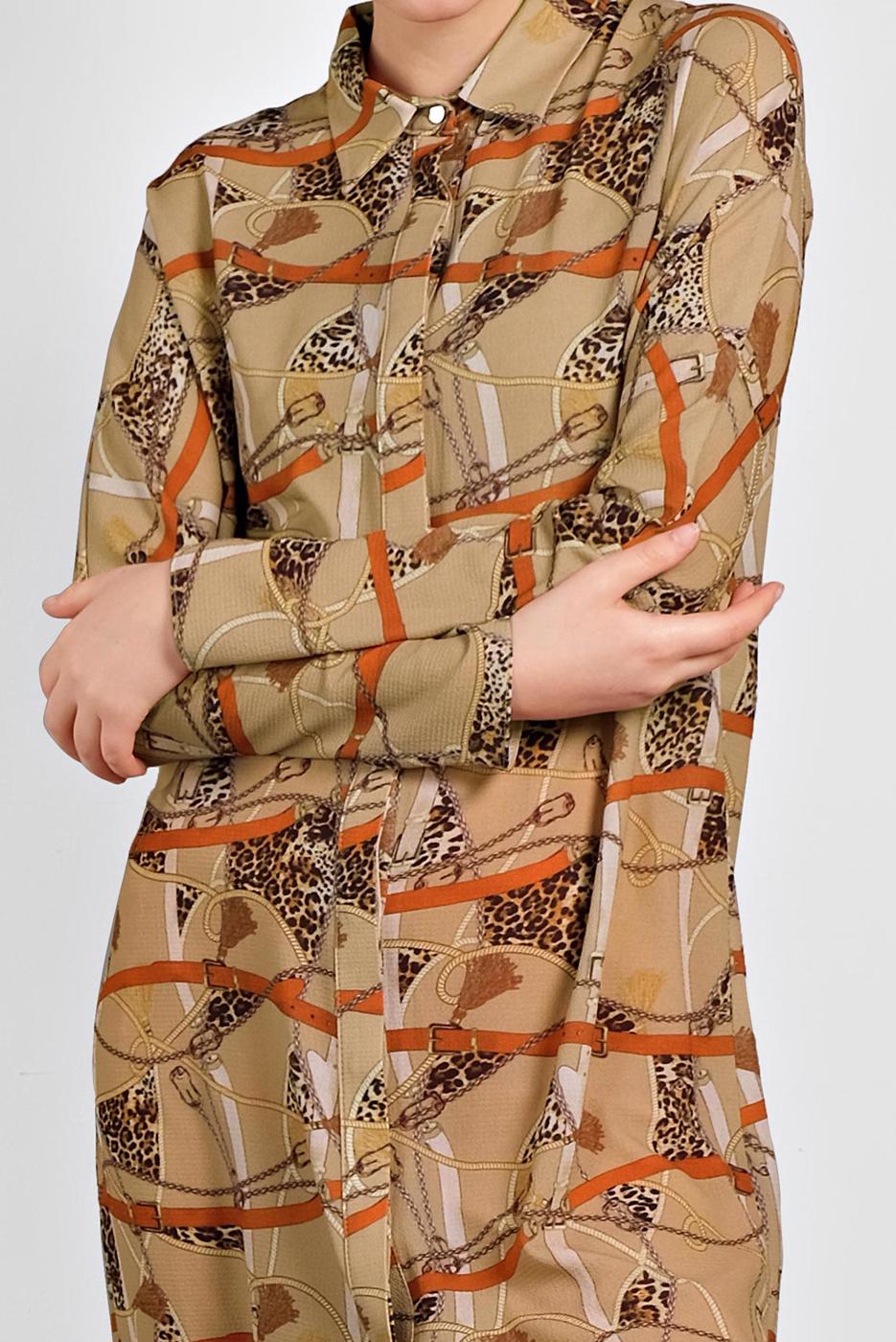 Tesettür giyim KAHVE ALVİNA LEOPAR DESENLİ TUNİK 4492