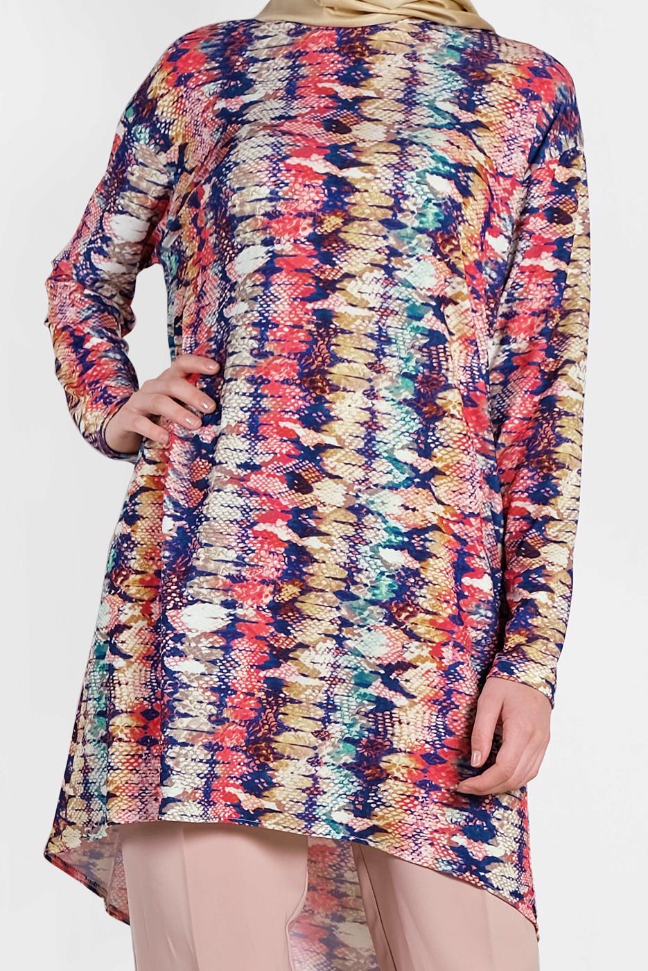 Tesettür giyim FUŞYA ALVİNA ÇOK RENKLİ TUNİK 4493