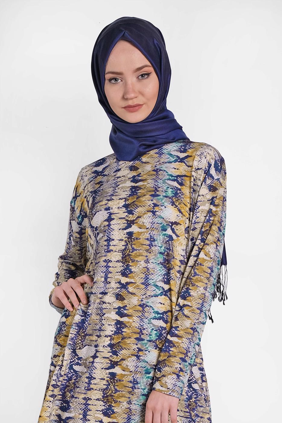 Tesettür giyim LACİVERT ALVİNA ÇOK RENKLİ TUNİK 4493