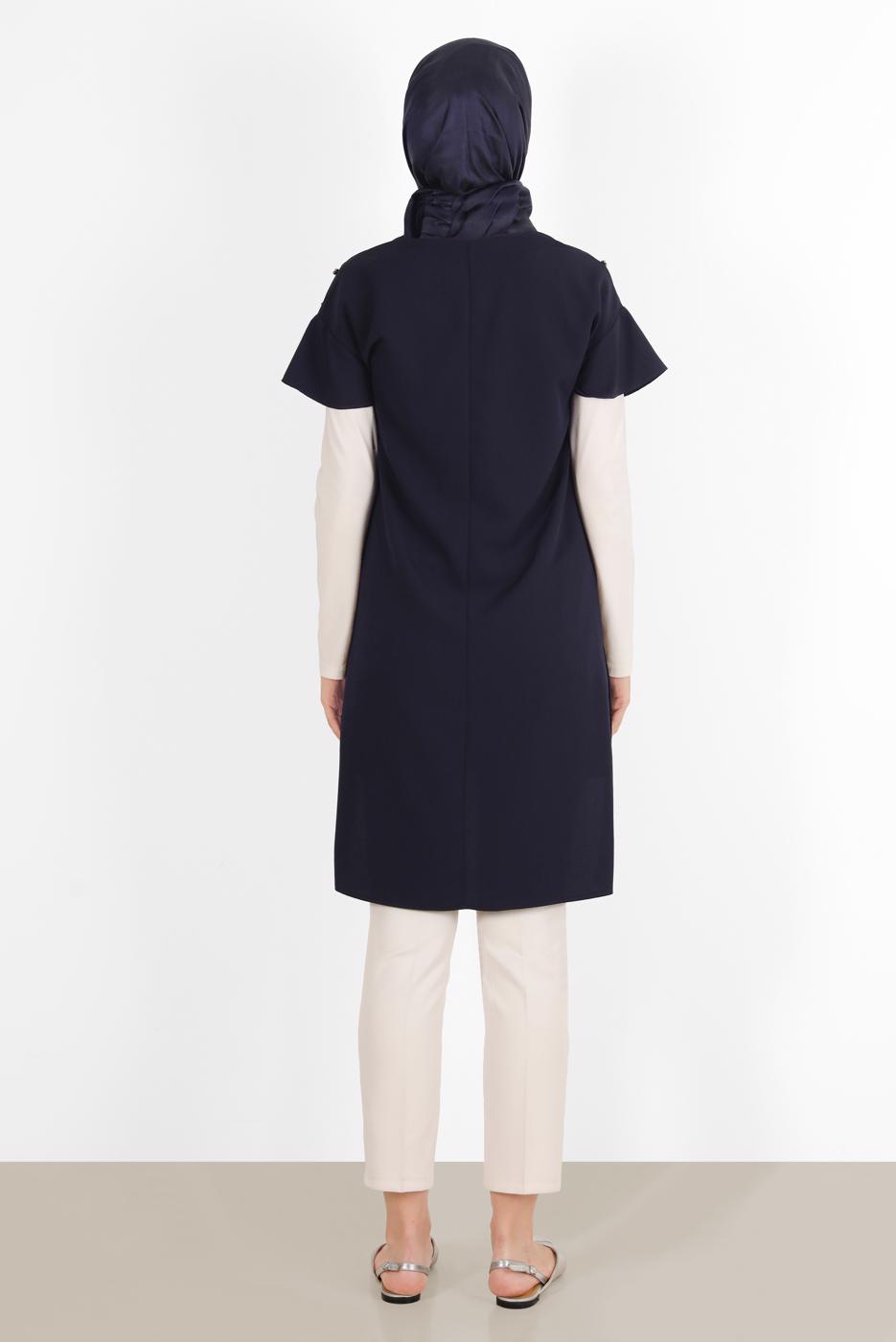 Tesettür giyim LACİVERT ALVİNA  ŞERİT DETAYLI TUNİK 4511 