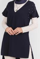 Tesettür giyim LACİVERT ALVİNA  ŞERİT DETAYLI TUNİK 4511 