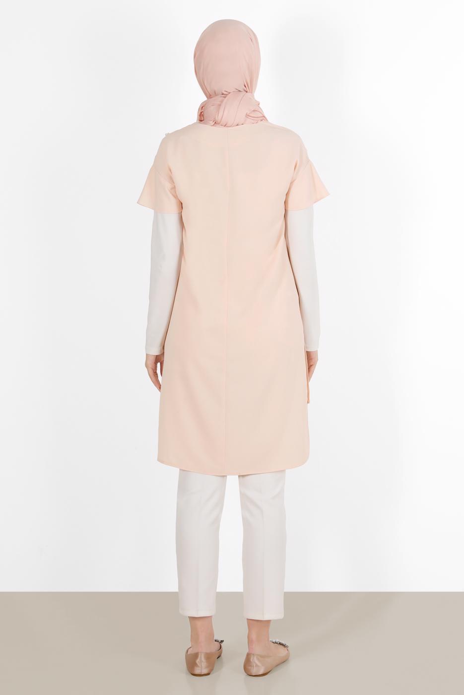 Tesettür giyim PUDRA ALVİNA  ŞERİT DETAYLI TUNİK 4511 