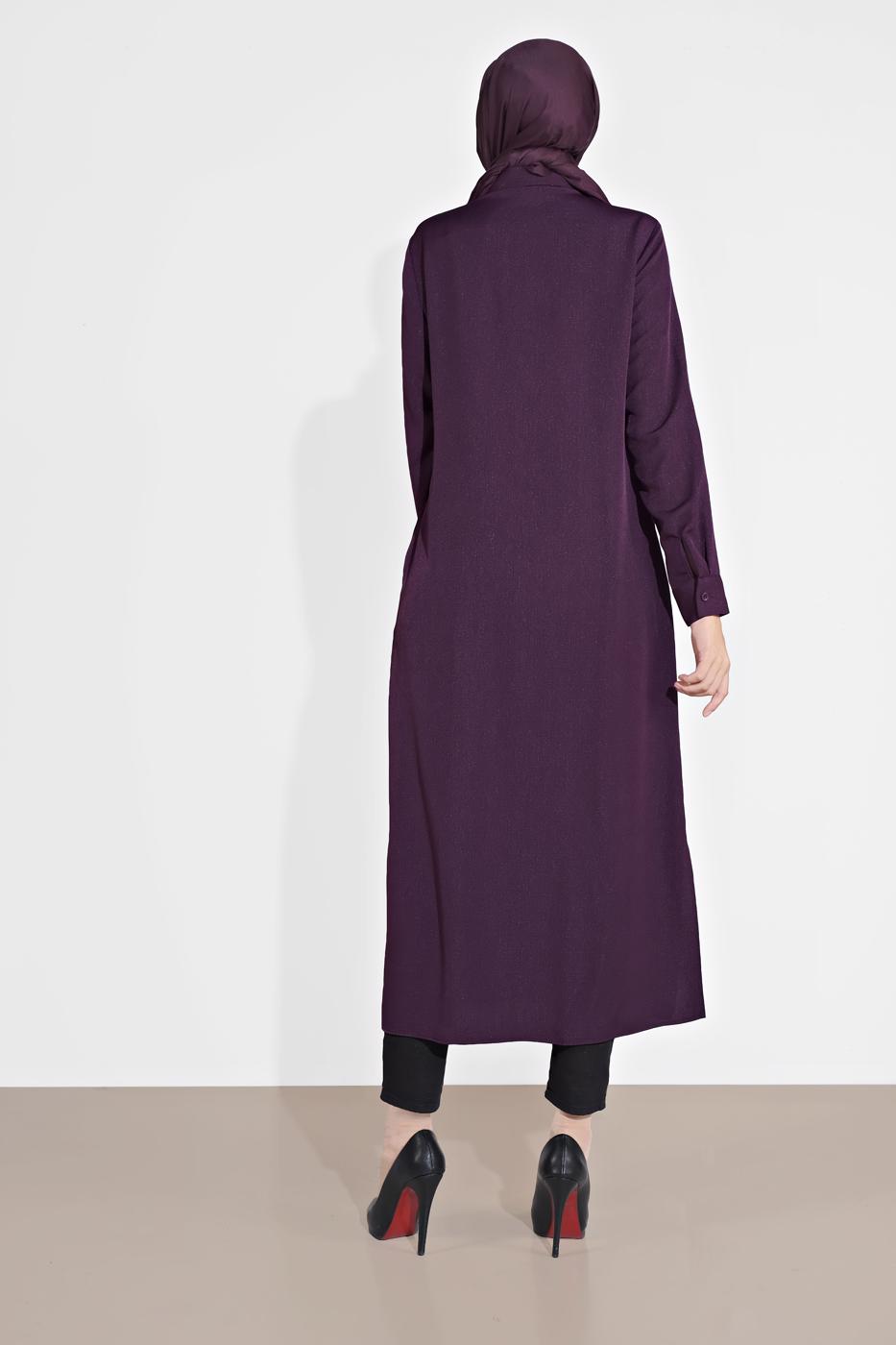 Tesettür giyim MOR ALVİNA KLASİK YANLARI YIRTMAÇLI TUNİK 4854