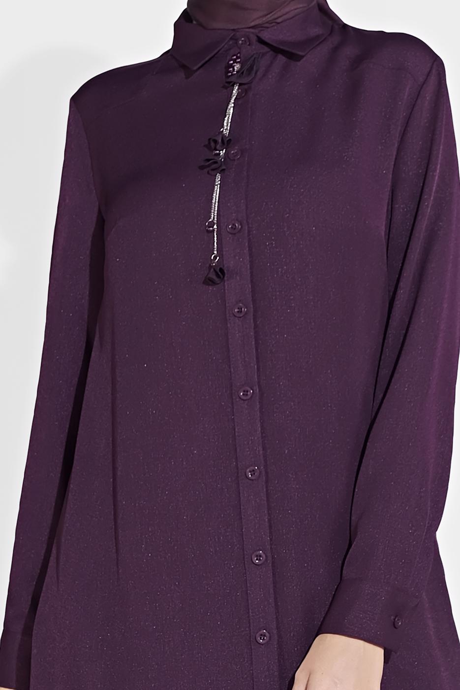 Tesettür giyim MOR ALVİNA KLASİK YANLARI YIRTMAÇLI TUNİK 4854