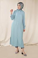 Tesettür giyim MAVİ ALVİNA KLASİK YANLARI YIRTMAÇLI TUNİK 4854