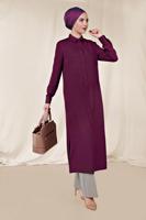 Tesettür giyim MOR ALVİNA KLASİK YANLARI YIRTMAÇLI TUNİK 4854