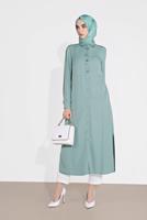 Tesettür giyim YEŞİL ALVİNA KLASİK YANLARI YIRTMAÇLI TUNİK 4854