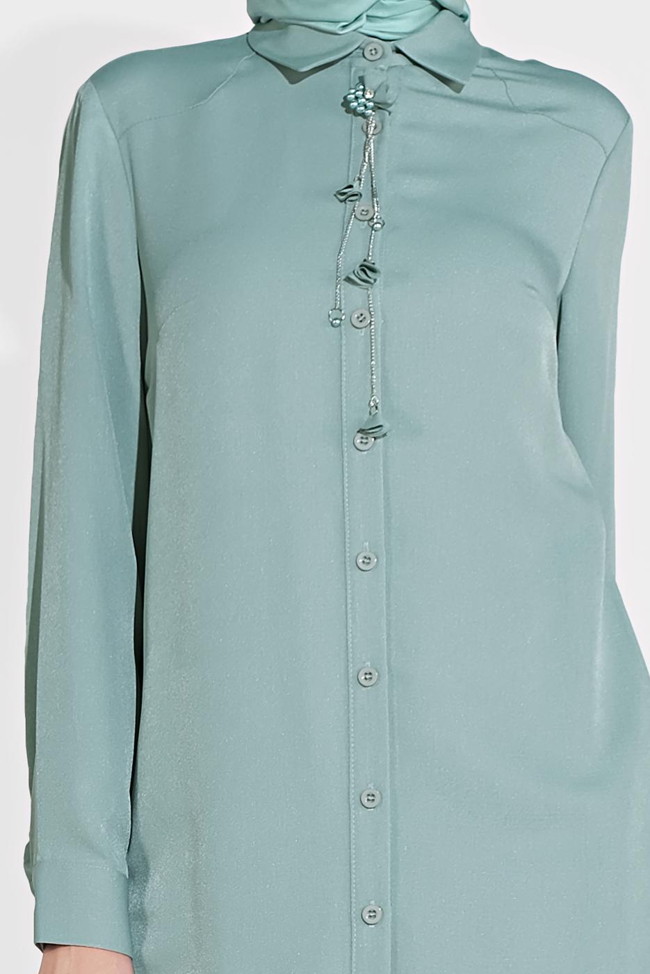 Tesettür giyim YEŞİL ALVİNA KLASİK YANLARI YIRTMAÇLI TUNİK 4854