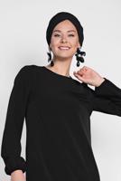 Tesettür giyim SİYAH ALVİNA ETEK UCU TÜLLÜ TUNİK 4860 