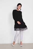 Tesettür giyim SİYAH ALVİNA ETEK UCU TÜLLÜ TUNİK 4860 