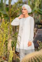 Tesettür giyim KREM ALVİNA ETEK UCU TÜLLÜ TUNİK 4860 