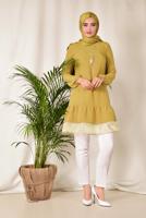 Tesettür giyim SARI ALVİNA ETEK UCU TÜLLÜ TUNİK 4860 