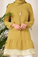 Tesettür giyim SARI ALVİNA ETEK UCU TÜLLÜ TUNİK 4860 