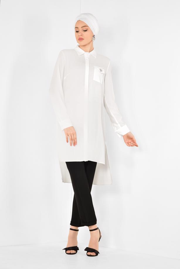 Tesettür giyim  ALVİNA CEP DETAYLI TUNİK 4884 - TRENDTESETTÜR