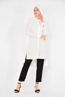 Tesettür giyim KREM ALVİNA CEP DETAYLI TUNİK 4884