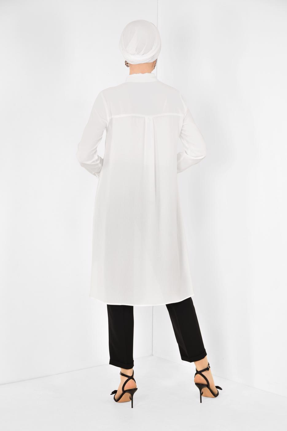 Tesettür giyim KREM ALVİNA CEP DETAYLI TUNİK 4884