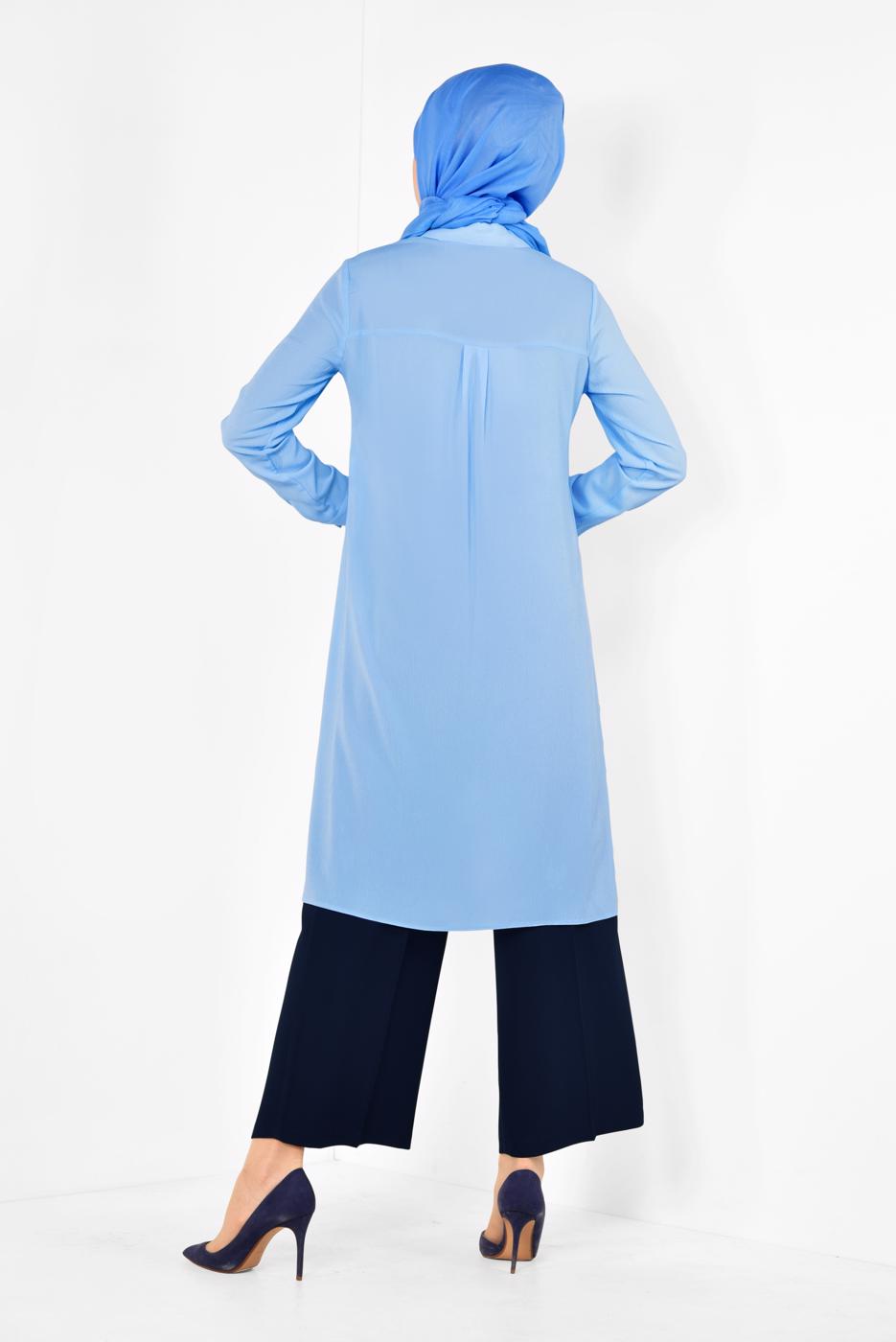 Tesettür giyim MAVİ ALVİNA CEP DETAYLI TUNİK 4884