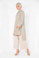 Tesettür giyim BEJ ALVİNA CEP DETAYLI TUNİK 4884
