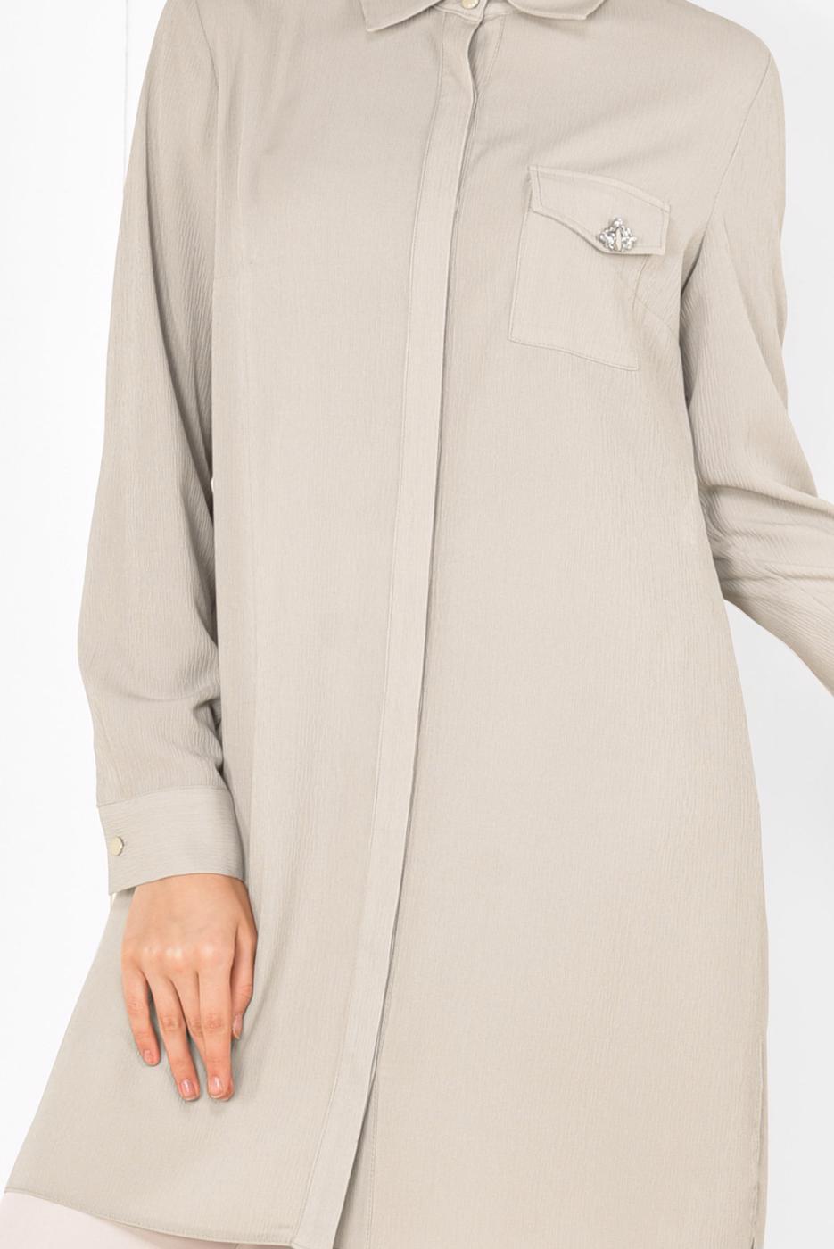 Tesettür giyim BEJ ALVİNA CEP DETAYLI TUNİK 4884