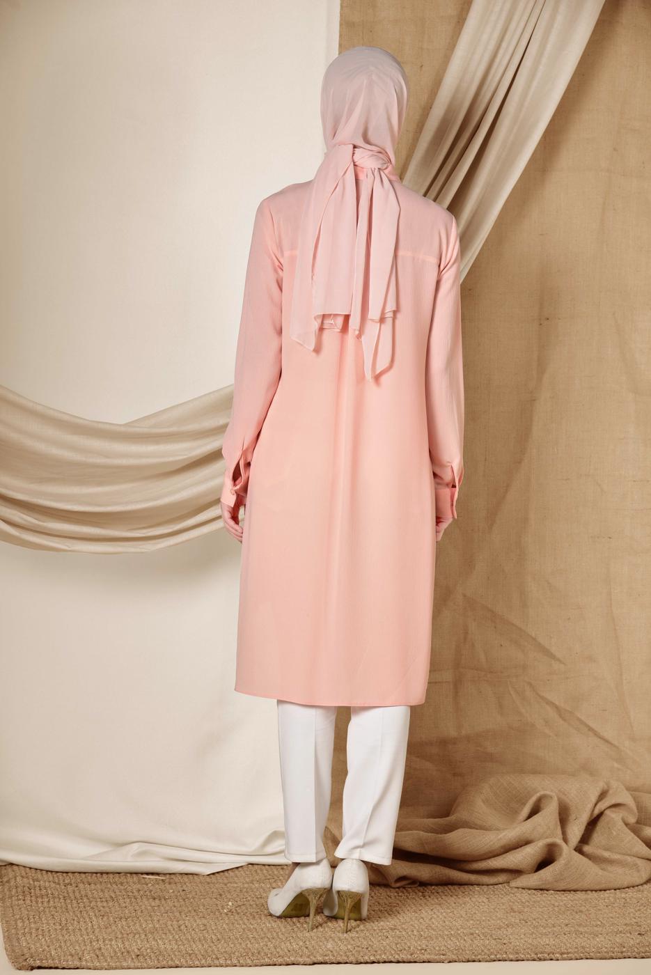 Tesettür giyim PUDRA ALVİNA CEP DETAYLI TUNİK 4884