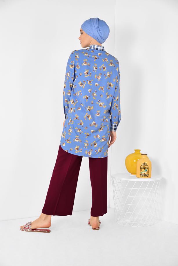 Tesettür giyim  ALVİNA YAKASI VE MANŞETLERİ EKOSELİ TUNİK 4909  - TRENDTESETTÜR