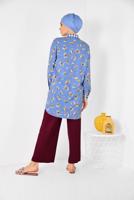 Tesettür giyim MAVİ ALVİNA YAKASI VE MANŞETLERİ EKOSELİ TUNİK 4909 