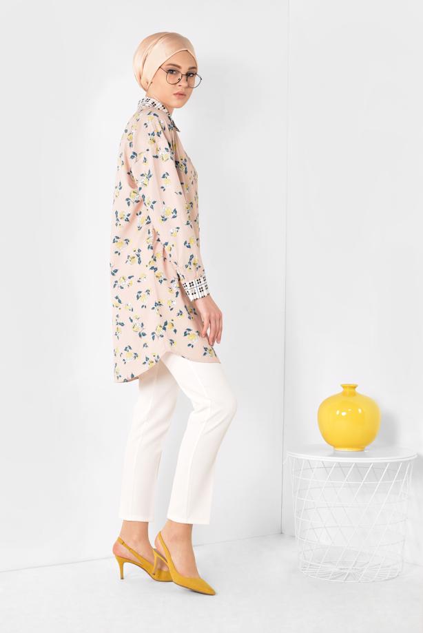 Tesettür giyim  ALVİNA YAKASI VE MANŞETLERİ EKOSELİ TUNİK 4909  - TRENDTESETTÜR