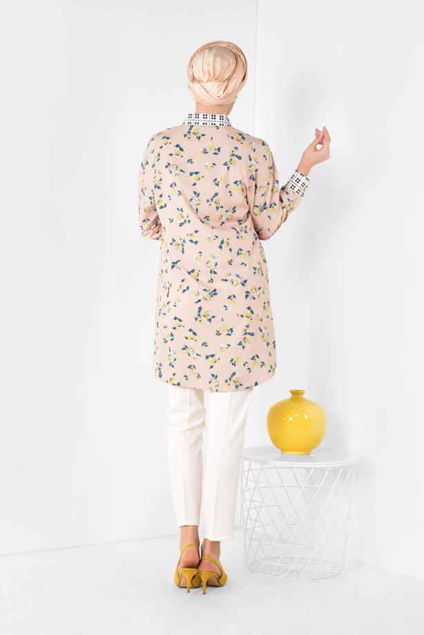 Tesettür giyim  ALVİNA YAKASI VE MANŞETLERİ EKOSELİ TUNİK 4909  - TRENDTESETTÜR