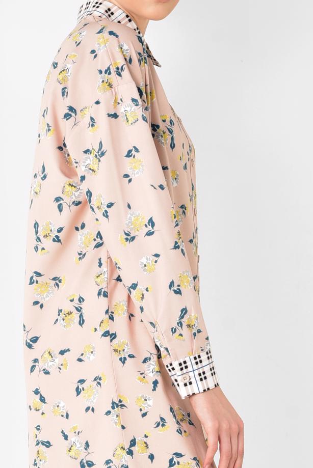 Tesettür giyim  ALVİNA YAKASI VE MANŞETLERİ EKOSELİ TUNİK 4909  - TRENDTESETTÜR