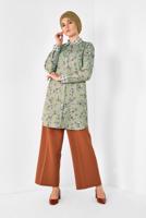 Tesettür giyim YEŞİL ALVİNA YAKASI VE MANŞETLERİ EKOSELİ TUNİK 4909 