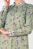 Tesettür giyim YEŞİL ALVİNA YAKASI VE MANŞETLERİ EKOSELİ TUNİK 4909 