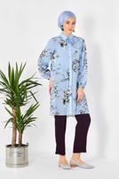 Tesettür giyim MAVİ ALVİNA ARKASI BÜZGÜLÜ TUNİK 4910