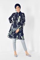 Tesettür giyim LACİVERT ALVİNA ARKASI BÜZGÜLÜ TUNİK 4910