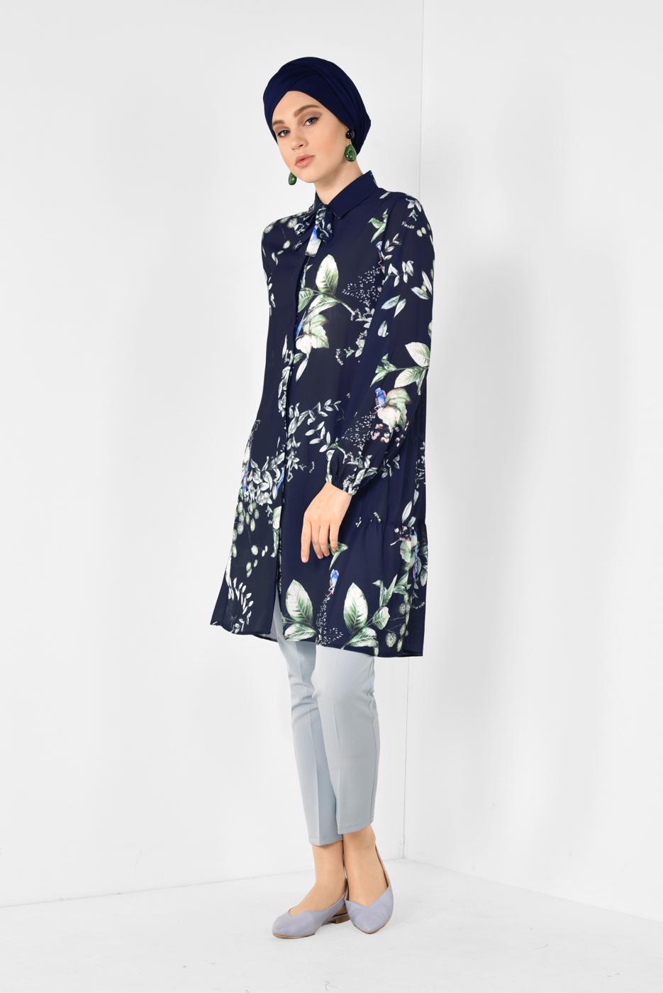 Tesettür giyim LACİVERT ALVİNA ARKASI BÜZGÜLÜ TUNİK 4910