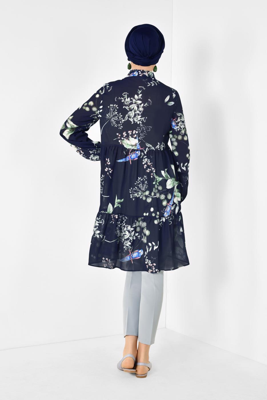 Tesettür giyim LACİVERT ALVİNA ARKASI BÜZGÜLÜ TUNİK 4910