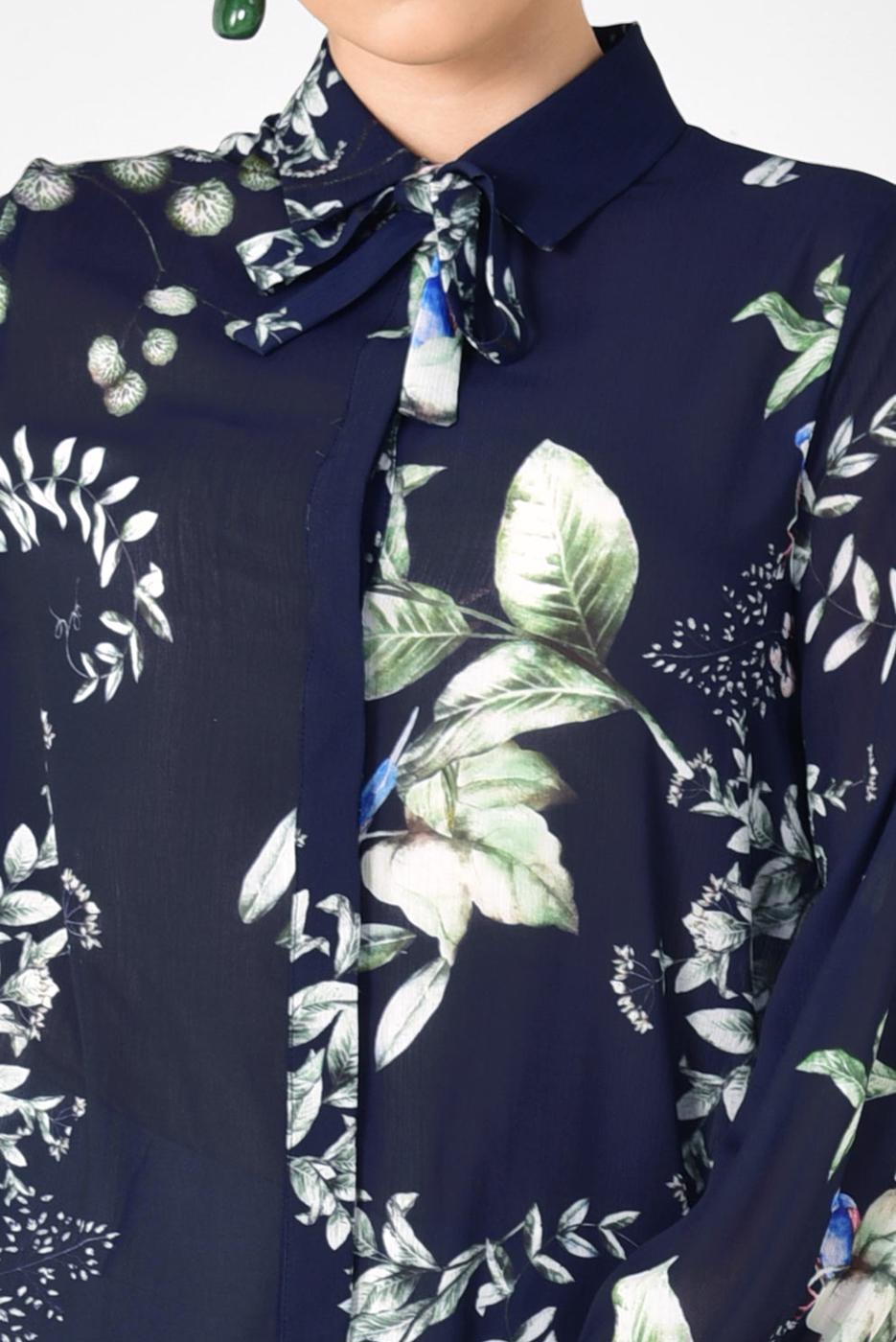 Tesettür giyim LACİVERT ALVİNA ARKASI BÜZGÜLÜ TUNİK 4910