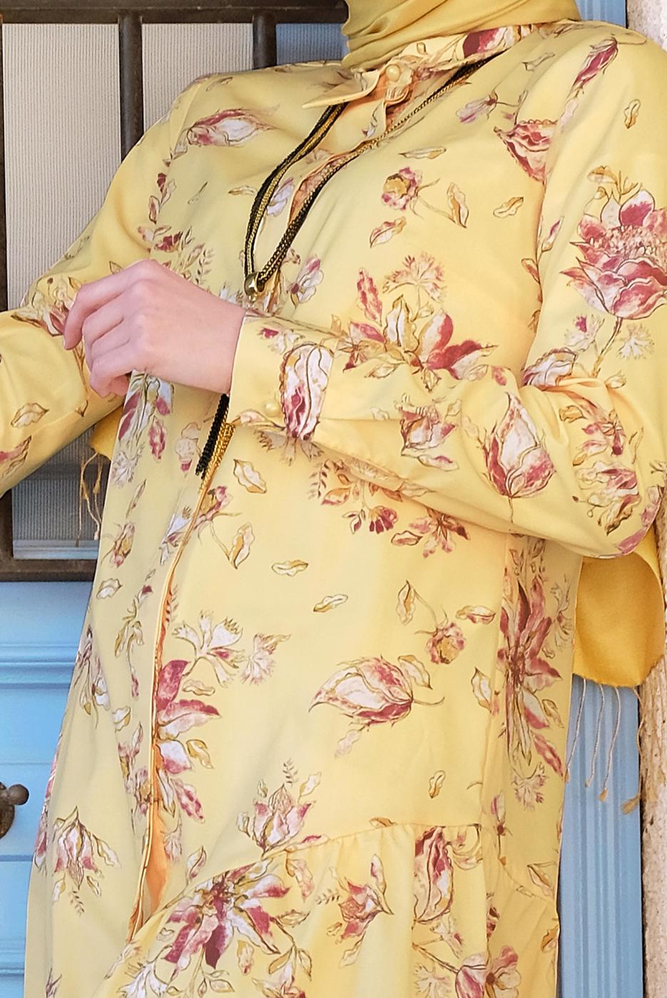 Hijab clothing YELLOW FLORAL PATTERNED TUNIC T 4911