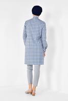 Tesettür giyim MAVİ ALVİNA YAKASI BAĞCIKLI EKOSE DESENLİ TUNİK 4912 