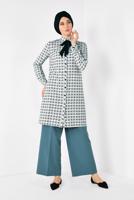 Tesettür giyim BEJ ALVİNA YAKASI BAĞCIKLI EKOSE DESENLİ TUNİK 4912 