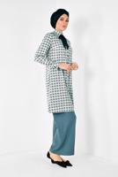 Tesettür giyim BEJ ALVİNA YAKASI BAĞCIKLI EKOSE DESENLİ TUNİK 4912 