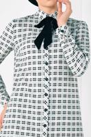 Tesettür giyim BEJ ALVİNA YAKASI BAĞCIKLI EKOSE DESENLİ TUNİK 4912 