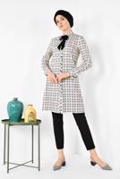 Tesettür giyim PUDRA ALVİNA YAKASI BAĞCIKLI EKOSE DESENLİ TUNİK 4912 