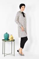 Tesettür giyim PUDRA ALVİNA YAKASI BAĞCIKLI EKOSE DESENLİ TUNİK 4912 