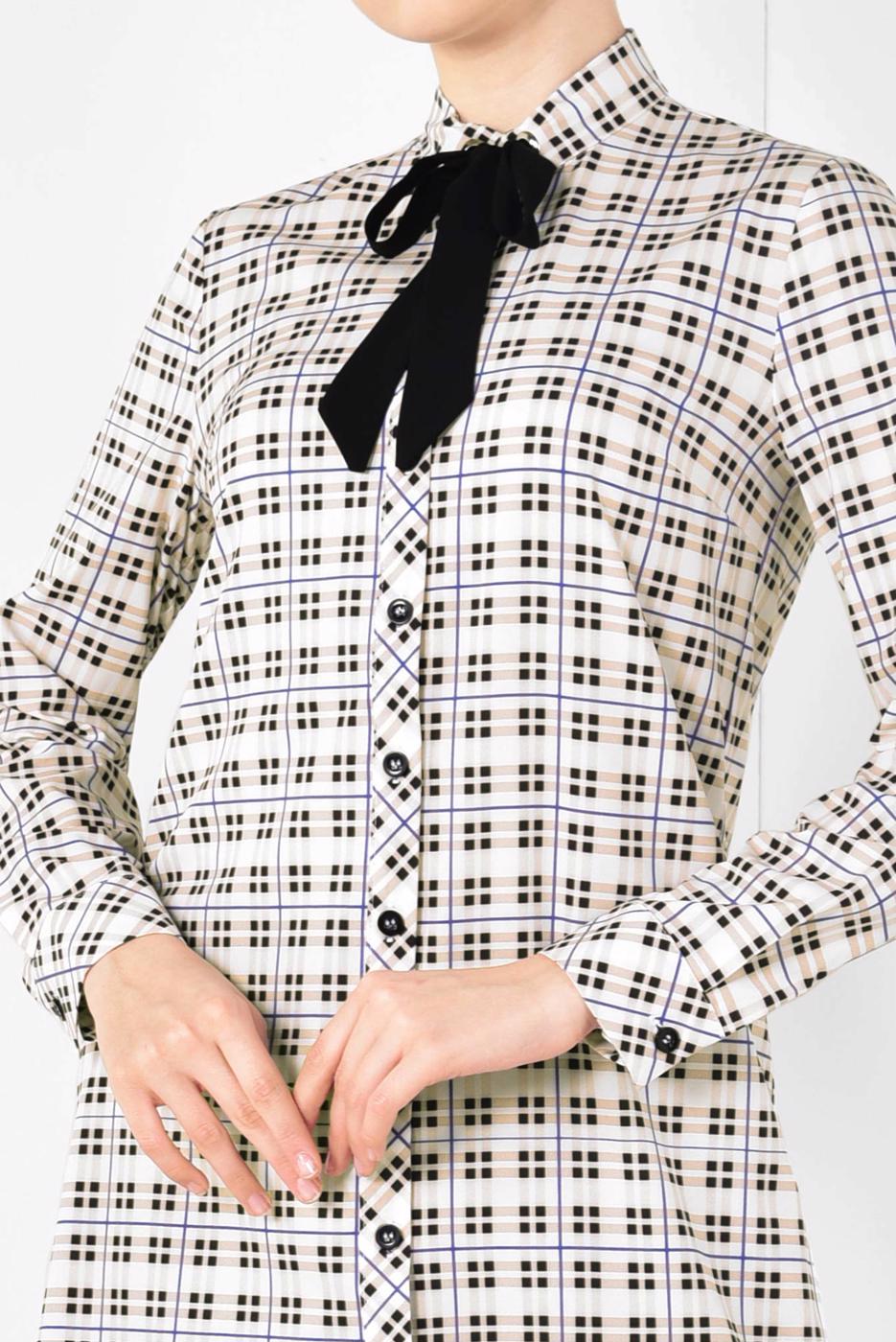 Tesettür giyim PUDRA ALVİNA YAKASI BAĞCIKLI EKOSE DESENLİ TUNİK 4912 