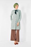 Tesettür giyim YEŞİL ALVİNA YAKASI BAĞCIKLI EKOSE DESENLİ TUNİK 4912 